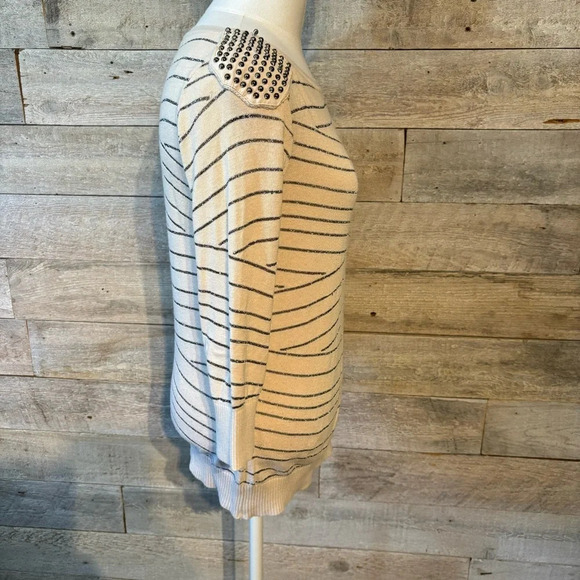 🛍️3/$30 Armani exchange women’s striped punk studded sweater in size medium - Picture 4 of 7